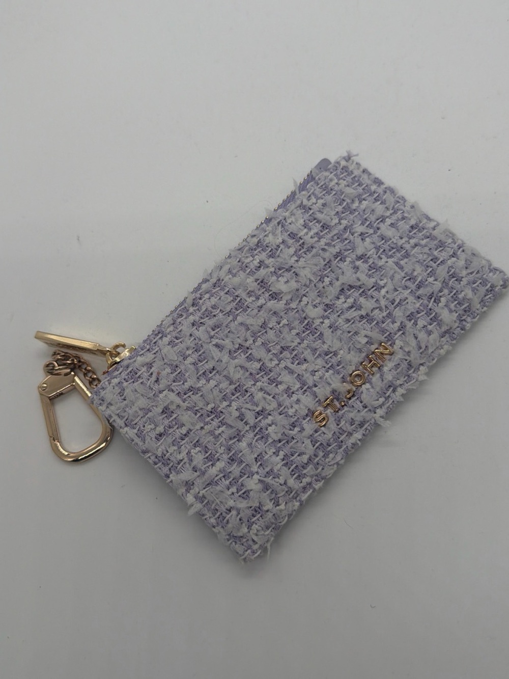 St. John Lavender Tweed Key & Card Holder with Gold Hardware